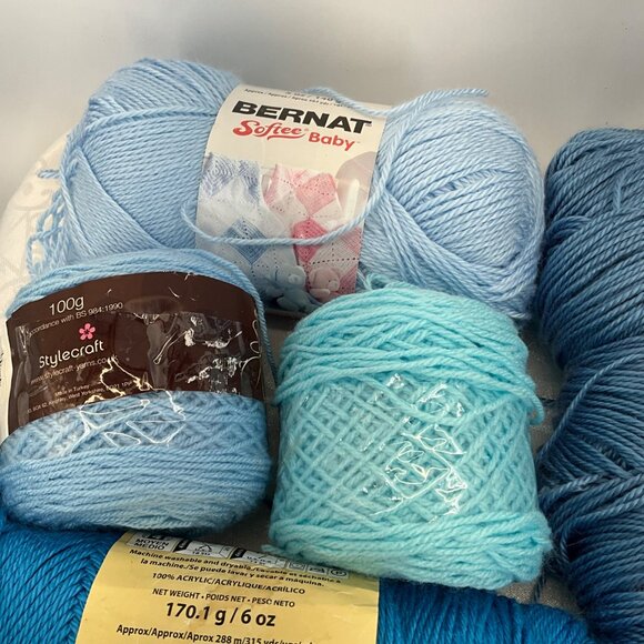 Assorted Blue Yarn Bundle Caron Simply Soft Bernat Softee Baby Stylecraft Acryli - Picture 2 of 4